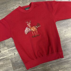 Vintage Sutter & Grant Deer Embroidery Pullover Sweatshirt Men Size Medium (287)
